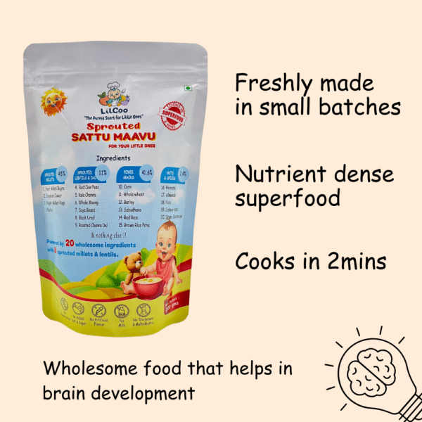 LilCoo Sprouted Sattu Maavu (200 gms)| Powered by 20 pure ingredients - 8 sprouted millets & lentils - Image 3