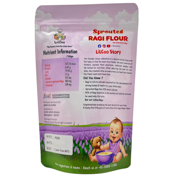 LilCoo Sprouted Ragi Flour (200 gms) | Rich in Calcium - Image 2