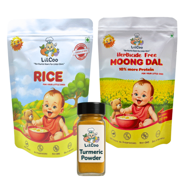 LilCoo Kichidi Kit | LilCoo Arsenic-free Rice (300g) + LilCoo Herbicide free Moong Dal (250g) + LilCoo Turmeric Powder | 100% Pure & Toxic free