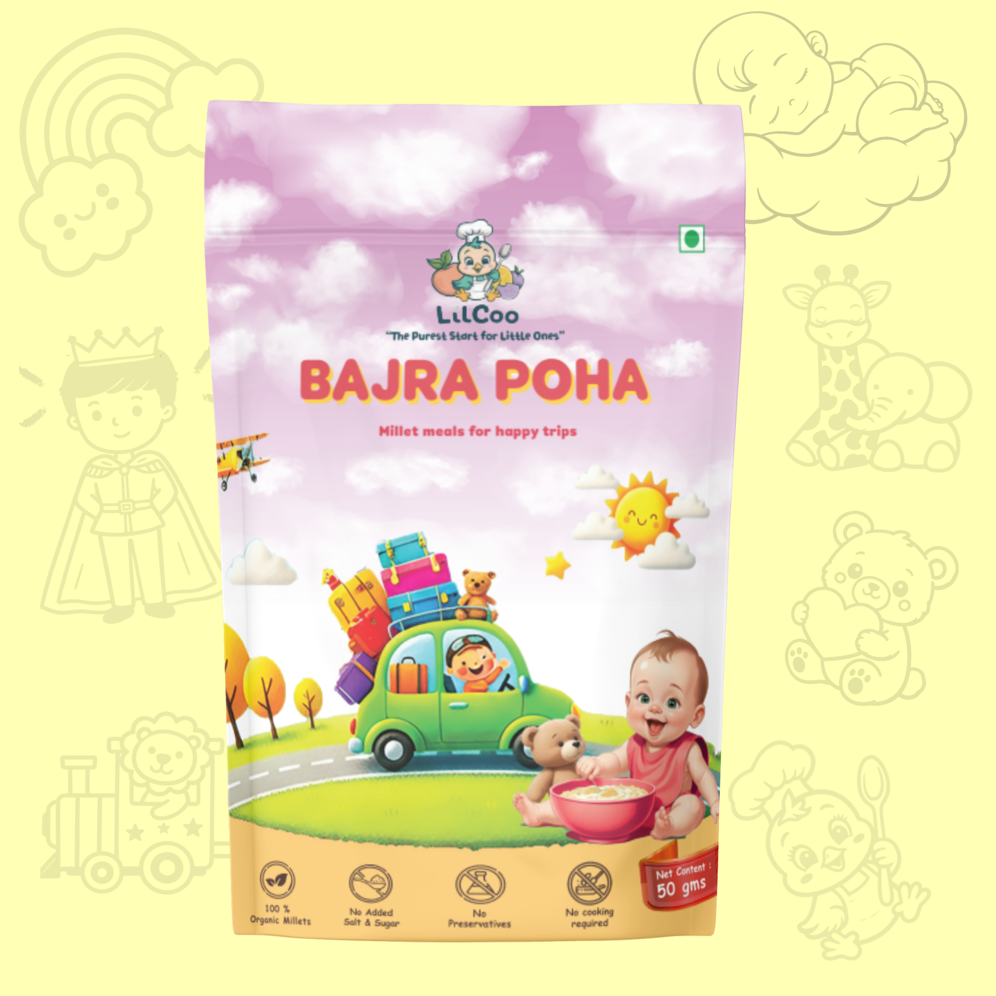 LilCoo Bajra Poha – Organic Pearl millet/ Kambu / Sajja Poha (50gms) : Iron & Zinc – rich travel food for Babies & Toddlers | Age - 2+yrs