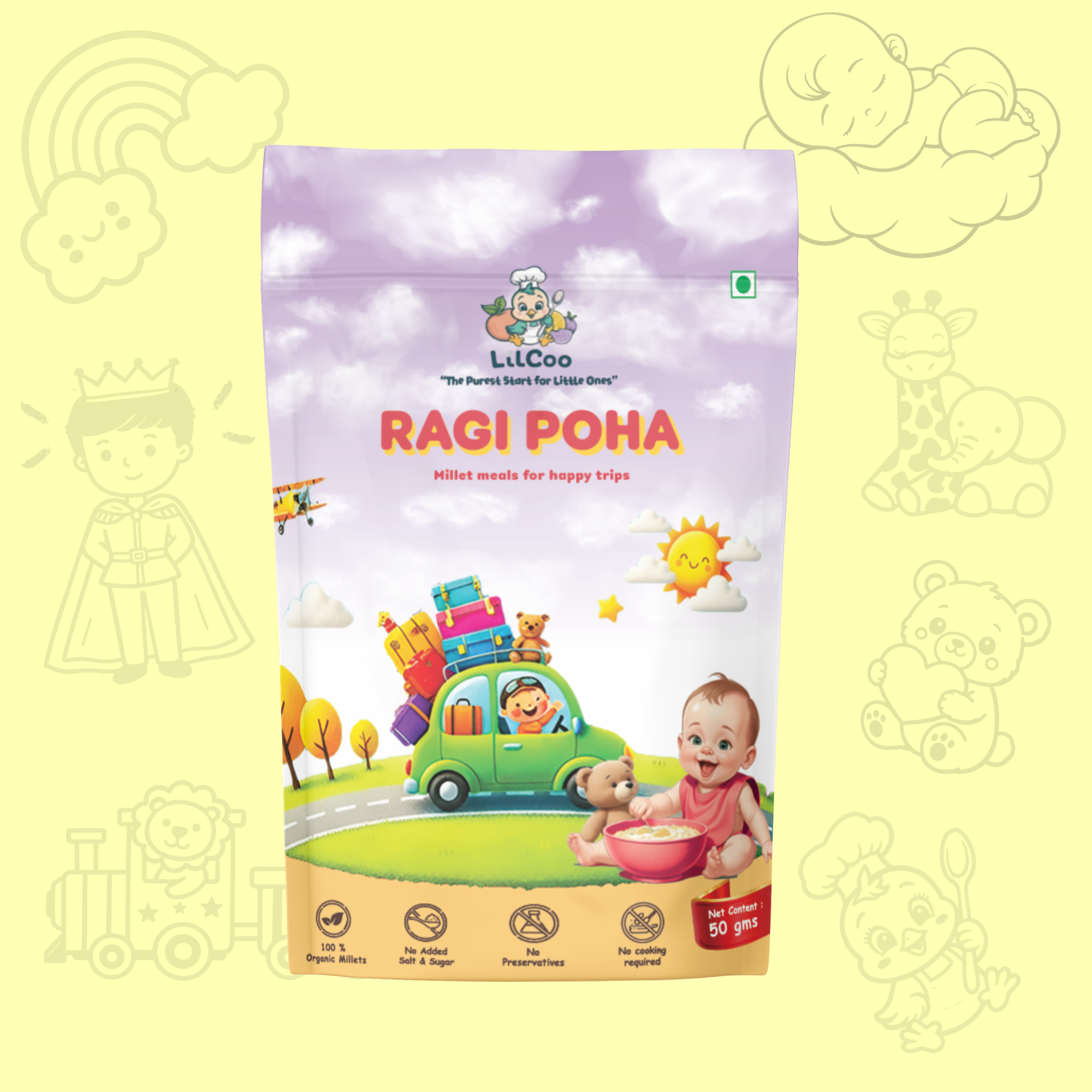 LilCoo Ragi Poha – Organic Nachini/Finger Millet Poha (50gms) : Calcium – rich Travel food for Babies & Toddlers | Age - 2+yrs