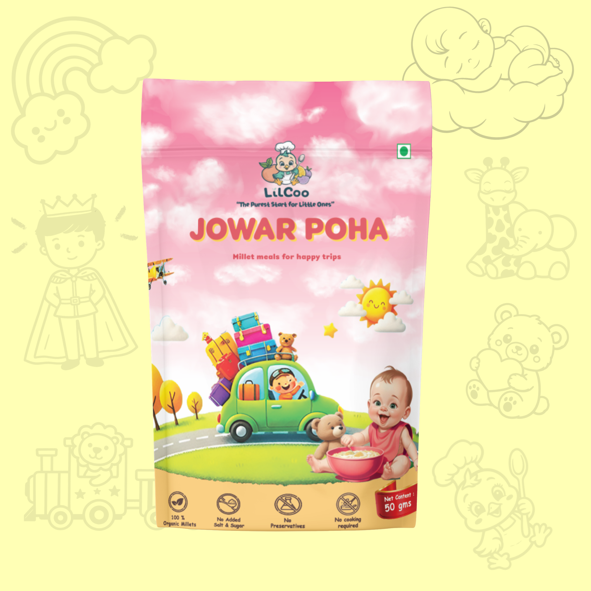 LilCoo Jowar Poha – Organic Cholam/Jola/Jonna Poha (50gms) : Magnesium & B Vitamins rich Travel food for Babies & Toddlers | Age - 2+ yrs