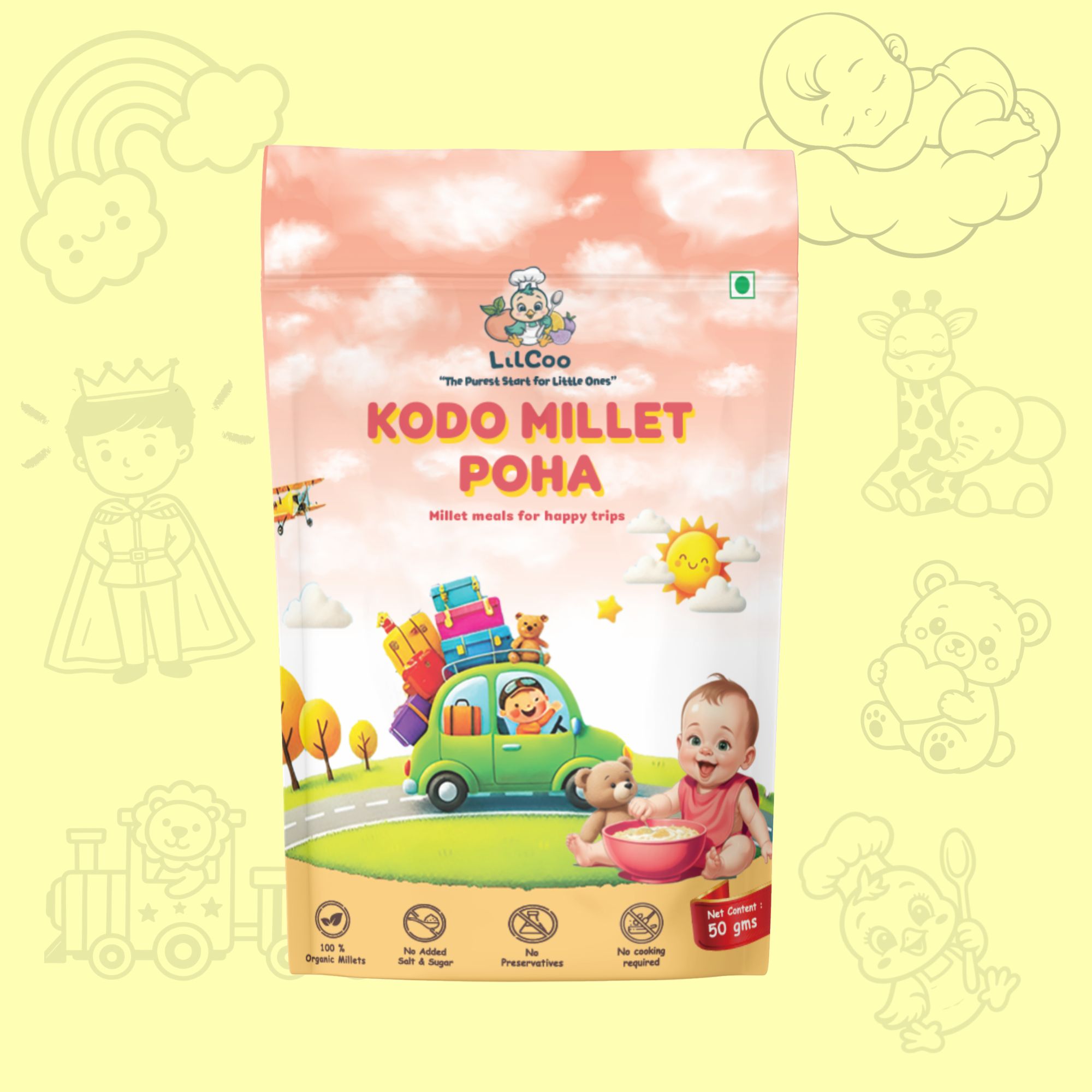 LilCoo Kodo Millet Poha – Organic Kodo/Varagu/Arikulu/Kodra Millet Poha (50gms) : Fibre – rich travel food for Babies & Toddlers | Age - 2+yrs