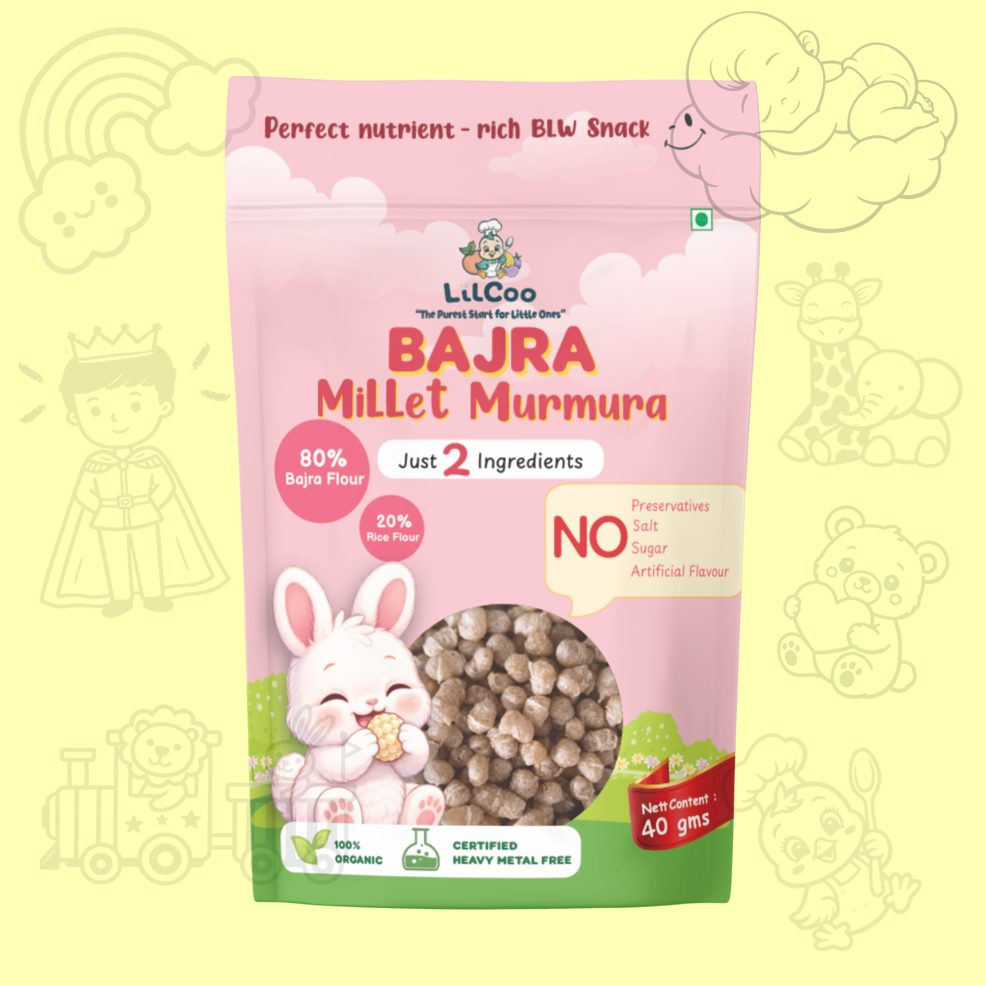 LilCoo Bajra Millet Murmura (40 gms) | Just 2 ingredients | No sugar No salt No presevatives | Perfect BLW snack - Melts in the mouth | Safe & Gentle on Tummy | Age - 8+ months