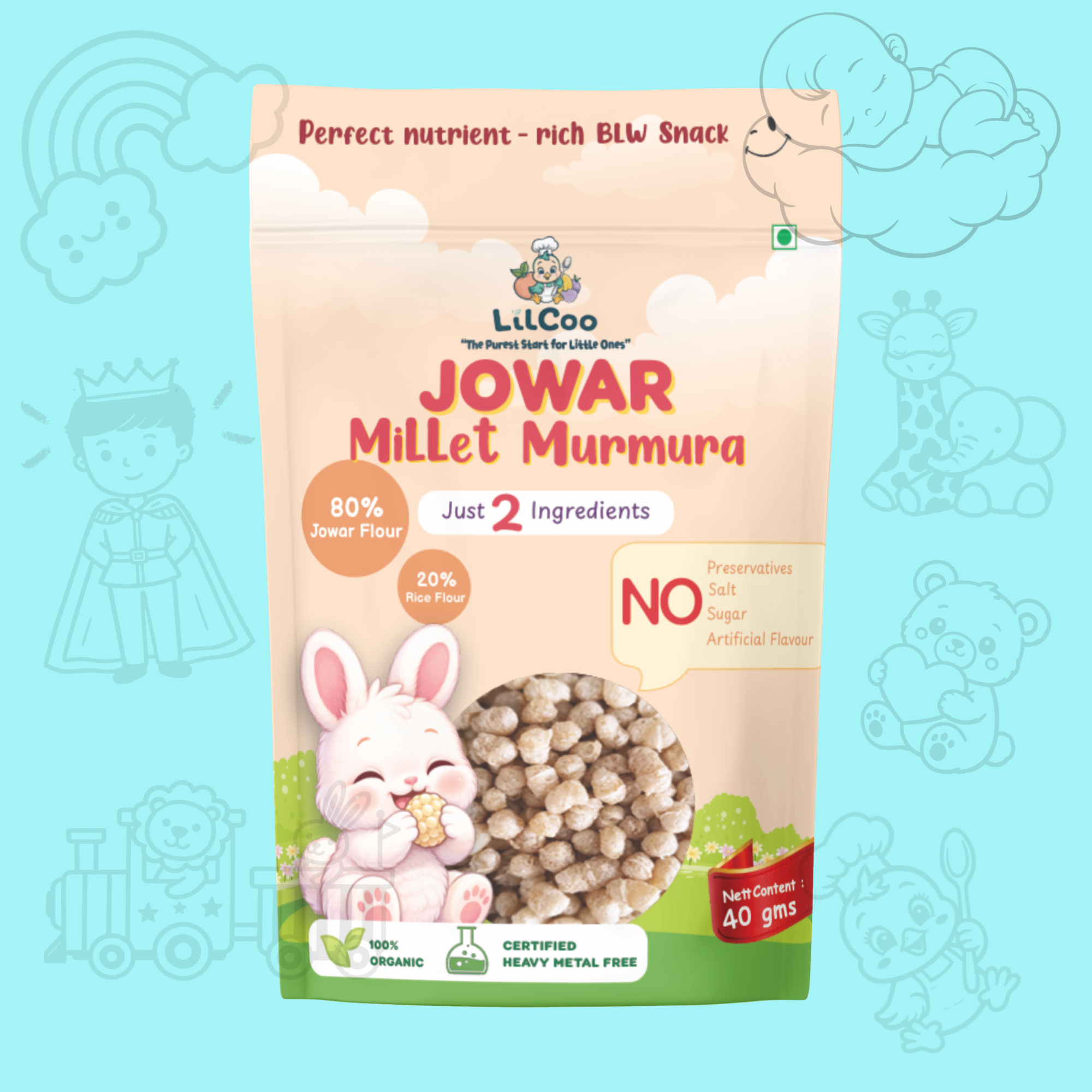LilCoo Jowar Millet Murmura (40 gms) | Just 2 ingredients | No sugar No salt No presevatives | Perfect BLW snack - Melts in the mouth | Safe & Gentle on Tummy | Age - 8+ months (Copy)