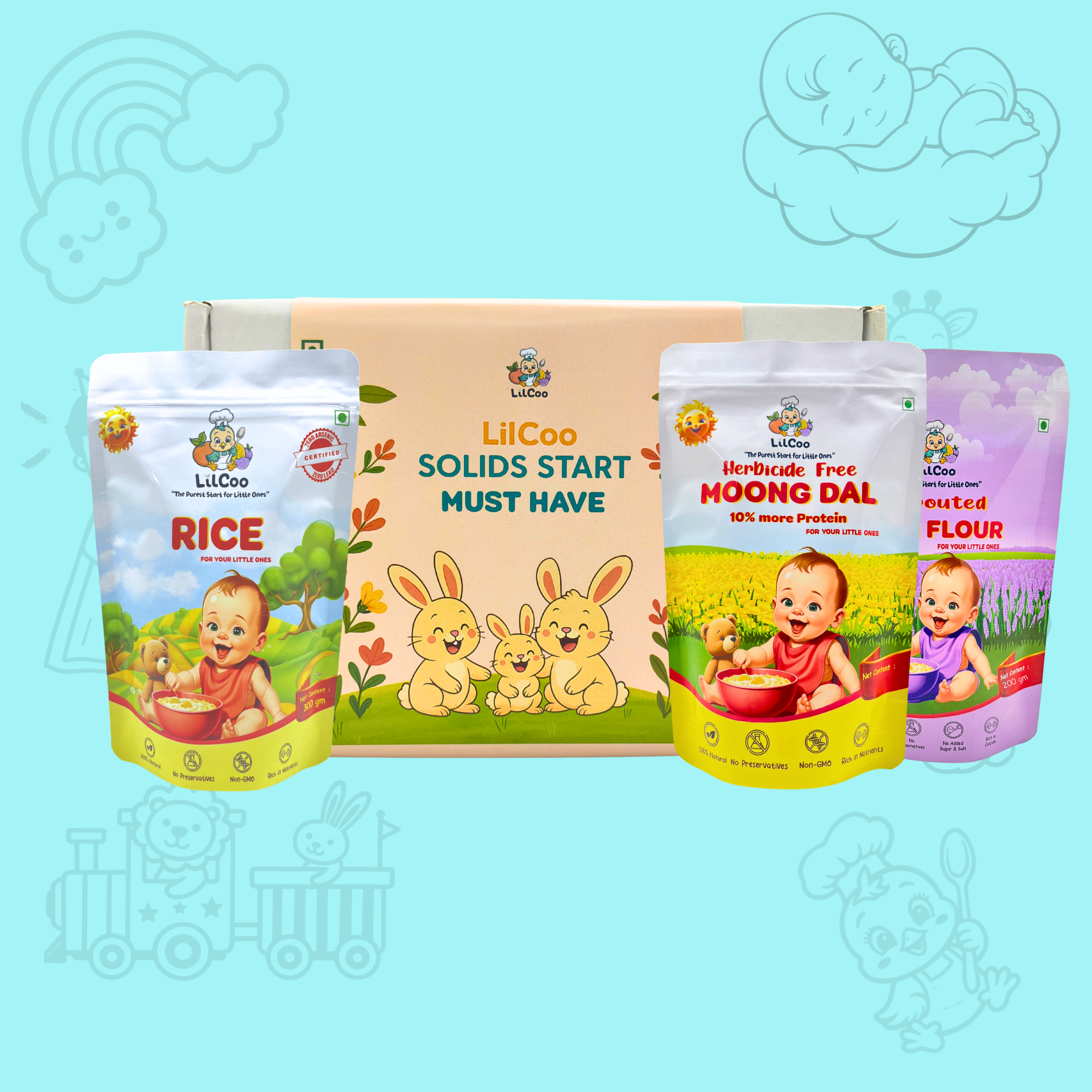 LilCoo Solids Start Must-Haves | Rice + Moong Dal + Sprouted Ragi flour | Certified Toxin Free & Nutrient Rich | Organic Baby Food | Age - 6+ Months